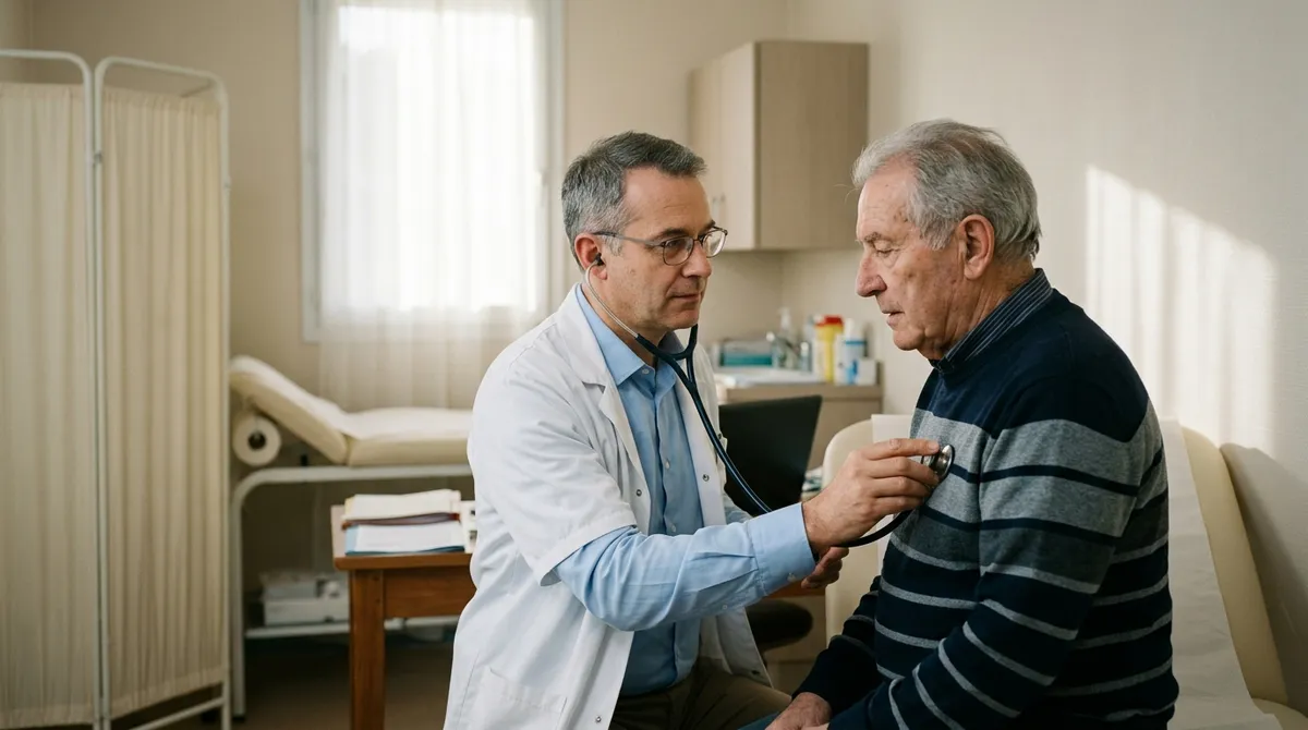 Médecin généraliste examinant un patient dans son cabinet